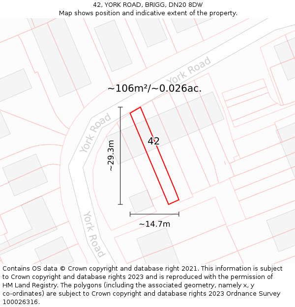 42, YORK ROAD, BRIGG, DN20 8DW: Plot and title map