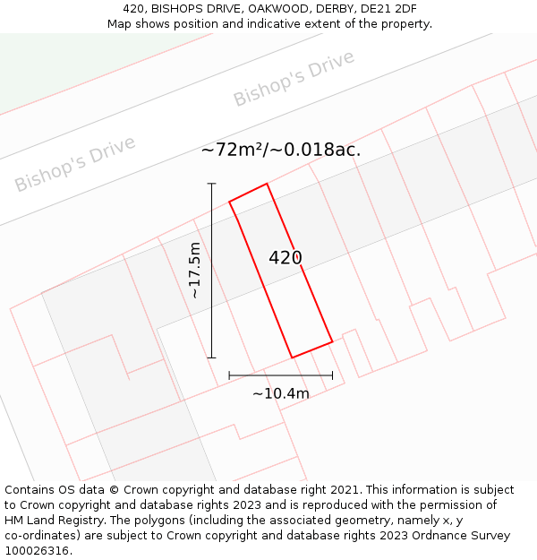 420, BISHOPS DRIVE, OAKWOOD, DERBY, DE21 2DF: Plot and title map