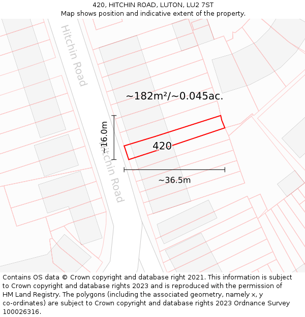 420, HITCHIN ROAD, LUTON, LU2 7ST: Plot and title map