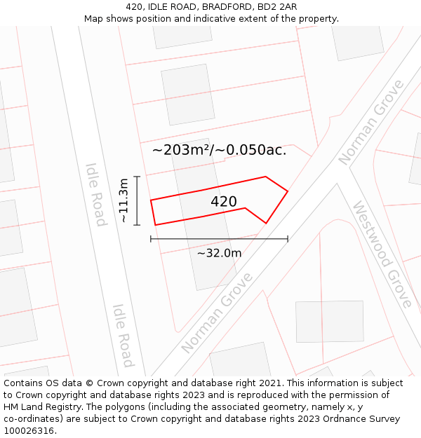 420, IDLE ROAD, BRADFORD, BD2 2AR: Plot and title map