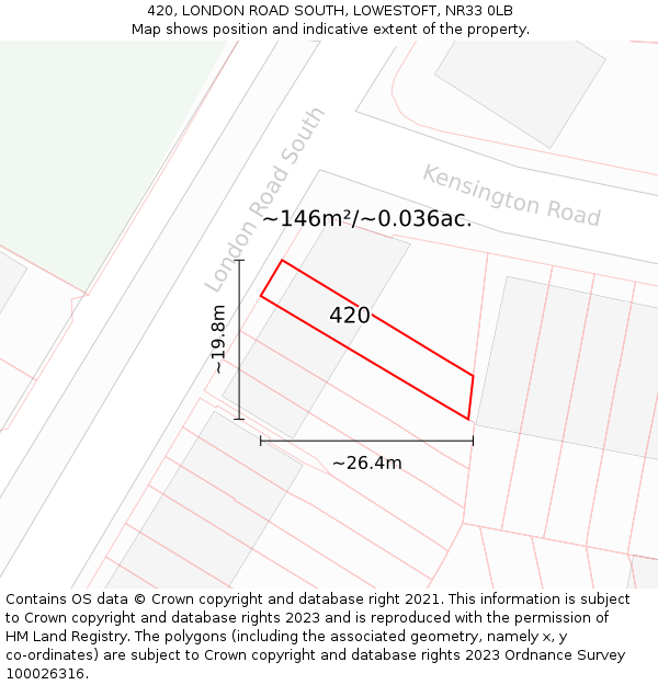 420, LONDON ROAD SOUTH, LOWESTOFT, NR33 0LB: Plot and title map