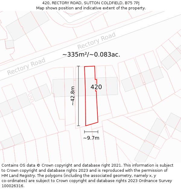 420, RECTORY ROAD, SUTTON COLDFIELD, B75 7PJ: Plot and title map