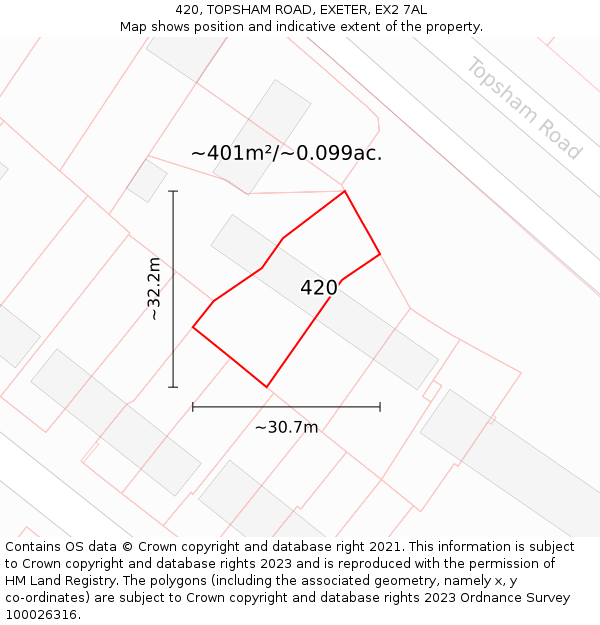 420, TOPSHAM ROAD, EXETER, EX2 7AL: Plot and title map