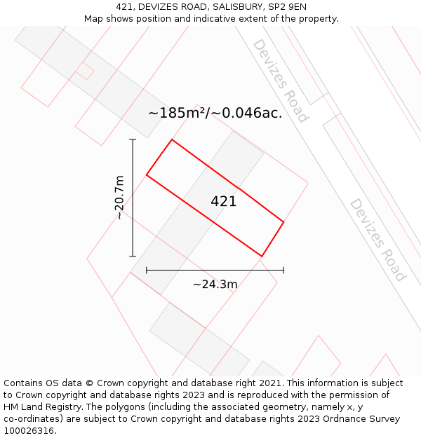 421, DEVIZES ROAD, SALISBURY, SP2 9EN: Plot and title map