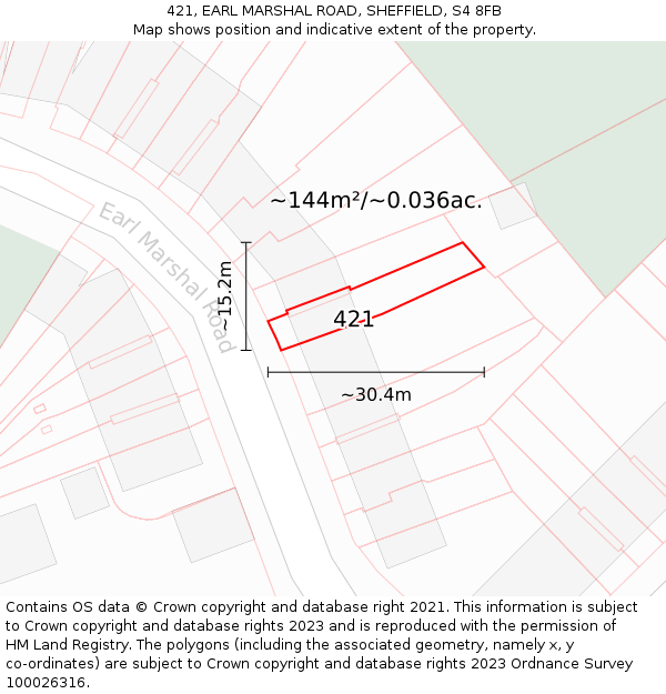421, EARL MARSHAL ROAD, SHEFFIELD, S4 8FB: Plot and title map