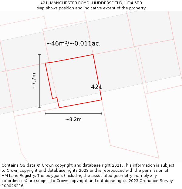 421, MANCHESTER ROAD, HUDDERSFIELD, HD4 5BR: Plot and title map