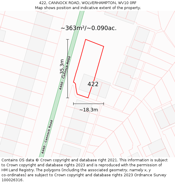 422, CANNOCK ROAD, WOLVERHAMPTON, WV10 0RF: Plot and title map