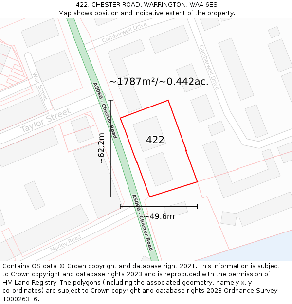 422, CHESTER ROAD, WARRINGTON, WA4 6ES: Plot and title map