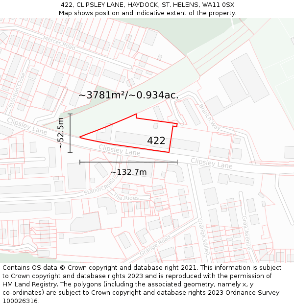422, CLIPSLEY LANE, HAYDOCK, ST. HELENS, WA11 0SX: Plot and title map
