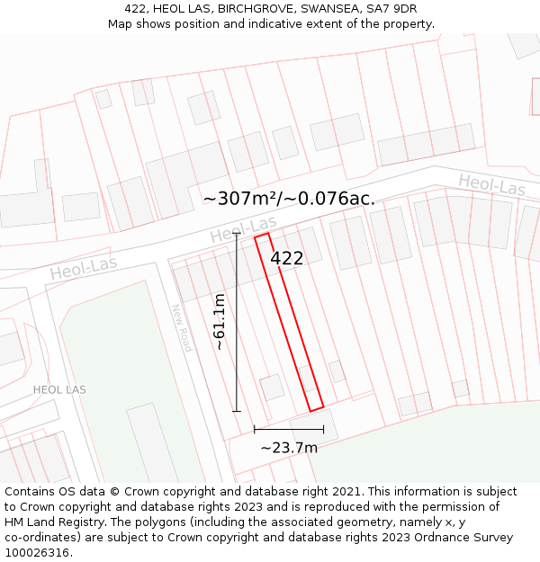 422, HEOL LAS, BIRCHGROVE, SWANSEA, SA7 9DR: Plot and title map