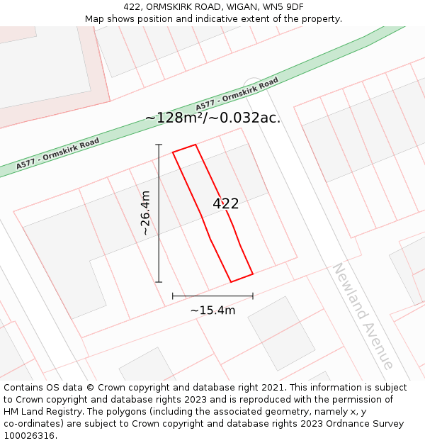 422, ORMSKIRK ROAD, WIGAN, WN5 9DF: Plot and title map