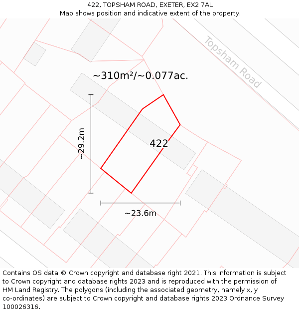 422, TOPSHAM ROAD, EXETER, EX2 7AL: Plot and title map