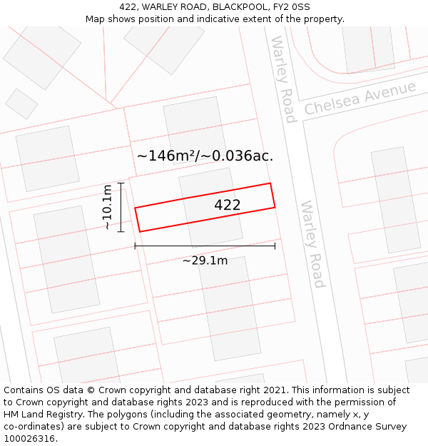 422, WARLEY ROAD, BLACKPOOL, FY2 0SS: Plot and title map