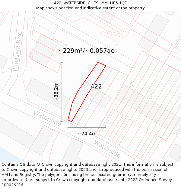 422, WATERSIDE, CHESHAM, HP5 1QD: Plot and title map