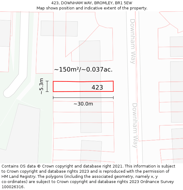 423, DOWNHAM WAY, BROMLEY, BR1 5EW: Plot and title map