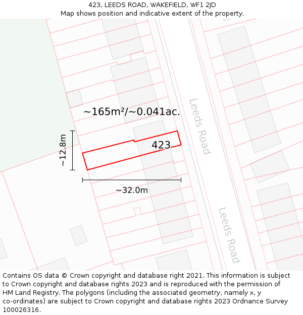 423, LEEDS ROAD, WAKEFIELD, WF1 2JD: Plot and title map