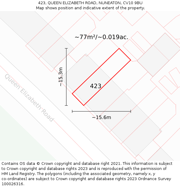 423, QUEEN ELIZABETH ROAD, NUNEATON, CV10 9BU: Plot and title map