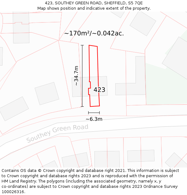423, SOUTHEY GREEN ROAD, SHEFFIELD, S5 7QE: Plot and title map
