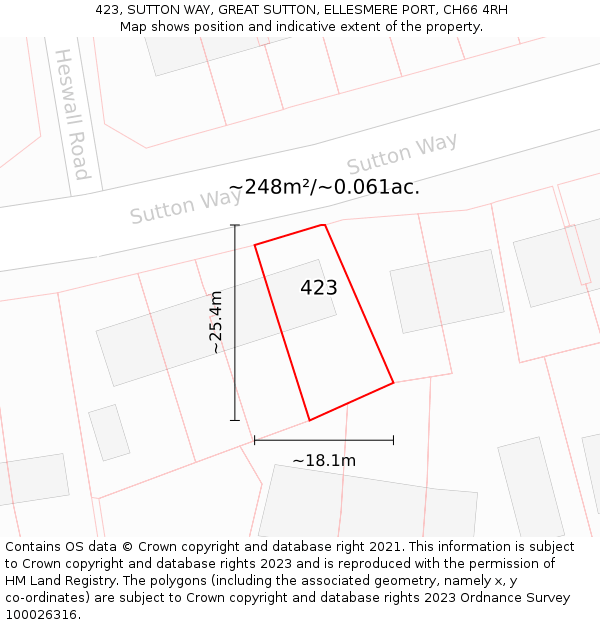 423, SUTTON WAY, GREAT SUTTON, ELLESMERE PORT, CH66 4RH: Plot and title map