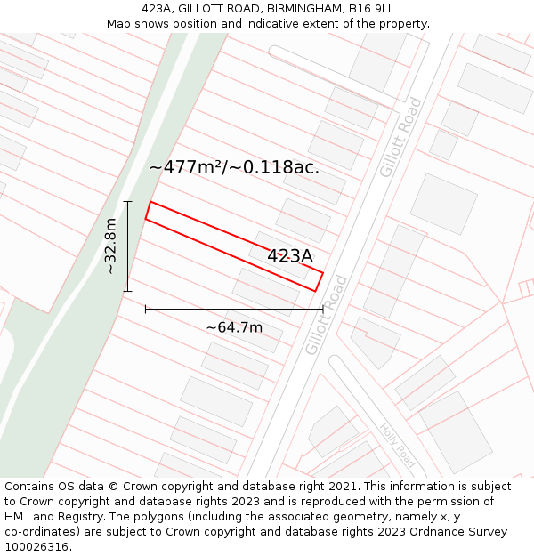 423A, GILLOTT ROAD, BIRMINGHAM, B16 9LL: Plot and title map