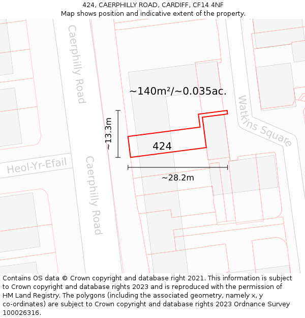 424, CAERPHILLY ROAD, CARDIFF, CF14 4NF: Plot and title map