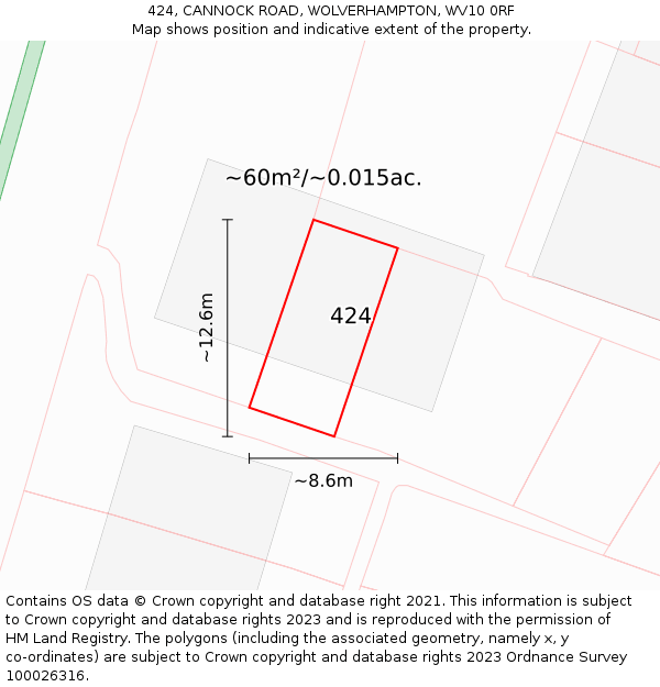 424, CANNOCK ROAD, WOLVERHAMPTON, WV10 0RF: Plot and title map