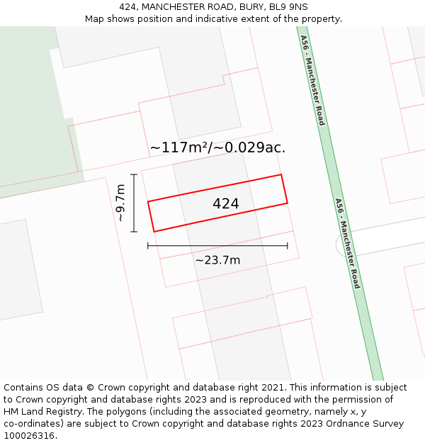 424, MANCHESTER ROAD, BURY, BL9 9NS: Plot and title map