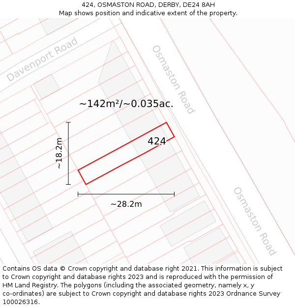 424, OSMASTON ROAD, DERBY, DE24 8AH: Plot and title map