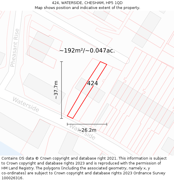 424, WATERSIDE, CHESHAM, HP5 1QD: Plot and title map