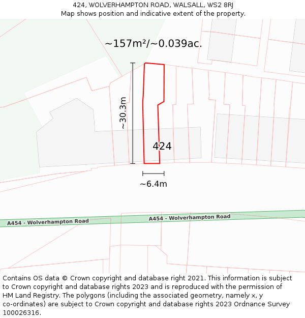 424, WOLVERHAMPTON ROAD, WALSALL, WS2 8RJ: Plot and title map