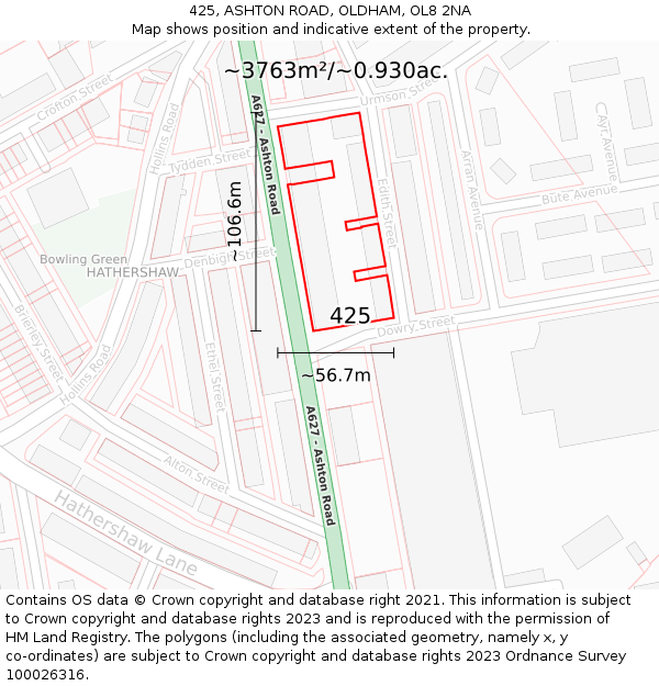 425, ASHTON ROAD, OLDHAM, OL8 2NA: Plot and title map