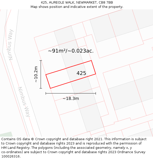 425, AUREOLE WALK, NEWMARKET, CB8 7BB: Plot and title map