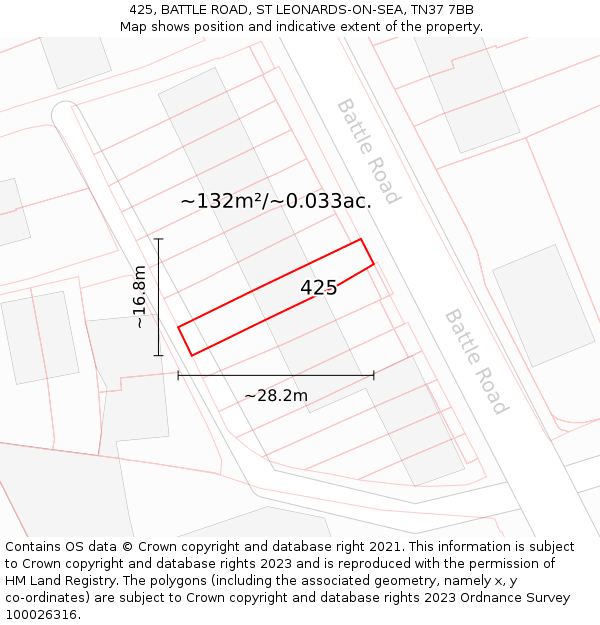 425, BATTLE ROAD, ST LEONARDS-ON-SEA, TN37 7BB: Plot and title map
