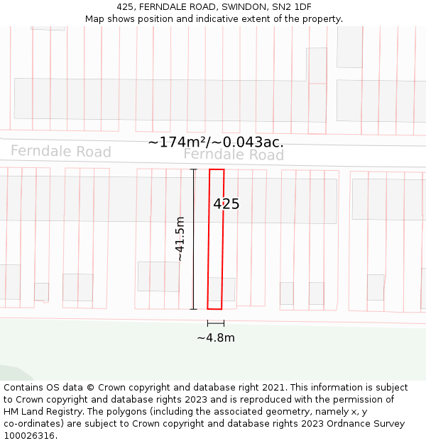 425, FERNDALE ROAD, SWINDON, SN2 1DF: Plot and title map