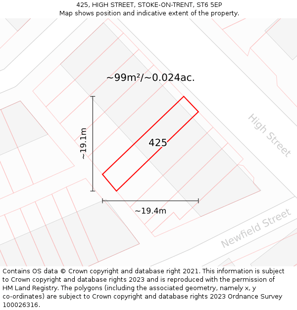 425, HIGH STREET, STOKE-ON-TRENT, ST6 5EP: Plot and title map