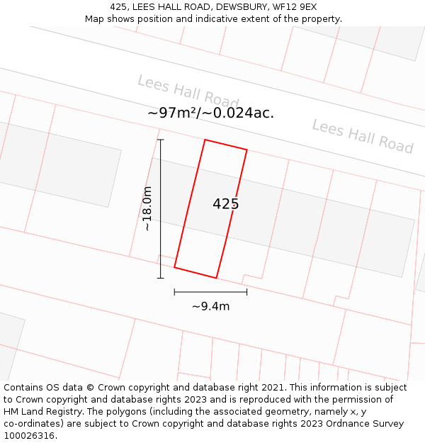 425, LEES HALL ROAD, DEWSBURY, WF12 9EX: Plot and title map