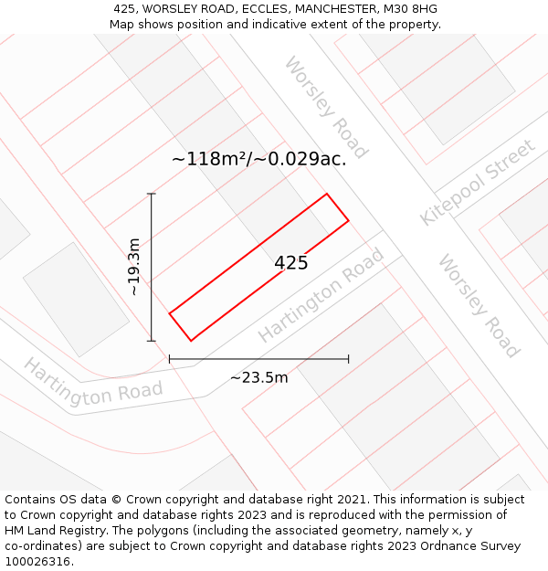 425, WORSLEY ROAD, ECCLES, MANCHESTER, M30 8HG: Plot and title map