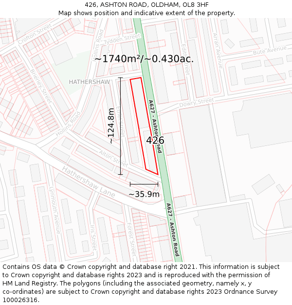426, ASHTON ROAD, OLDHAM, OL8 3HF: Plot and title map