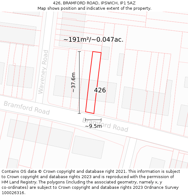 426, BRAMFORD ROAD, IPSWICH, IP1 5AZ: Plot and title map