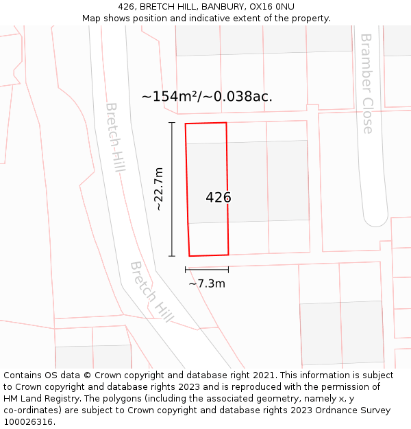 426, BRETCH HILL, BANBURY, OX16 0NU: Plot and title map