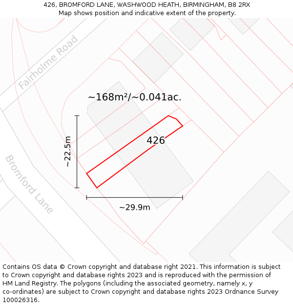 426, BROMFORD LANE, WASHWOOD HEATH, BIRMINGHAM, B8 2RX: Plot and title map