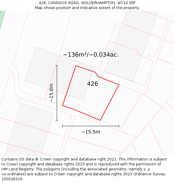 426, CANNOCK ROAD, WOLVERHAMPTON, WV10 0RF: Plot and title map