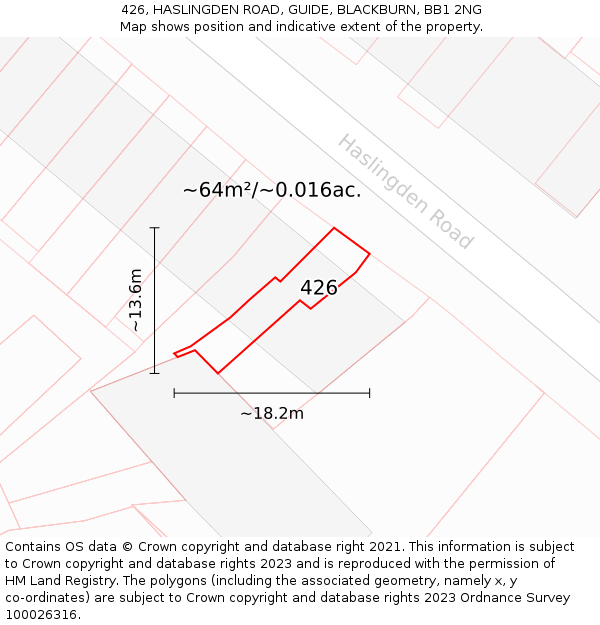 426, HASLINGDEN ROAD, GUIDE, BLACKBURN, BB1 2NG: Plot and title map