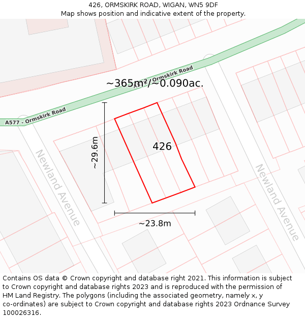 426, ORMSKIRK ROAD, WIGAN, WN5 9DF: Plot and title map