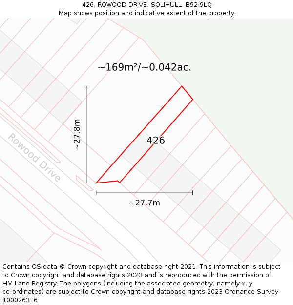 426, ROWOOD DRIVE, SOLIHULL, B92 9LQ: Plot and title map
