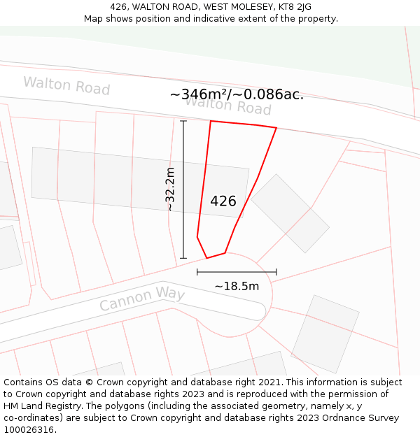 426, WALTON ROAD, WEST MOLESEY, KT8 2JG: Plot and title map