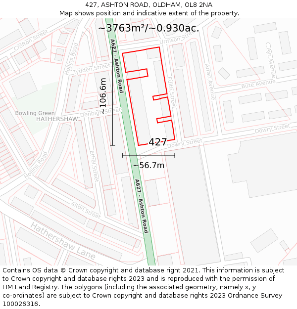 427, ASHTON ROAD, OLDHAM, OL8 2NA: Plot and title map