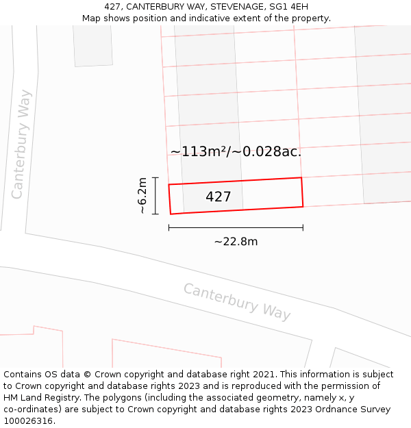 427, CANTERBURY WAY, STEVENAGE, SG1 4EH: Plot and title map