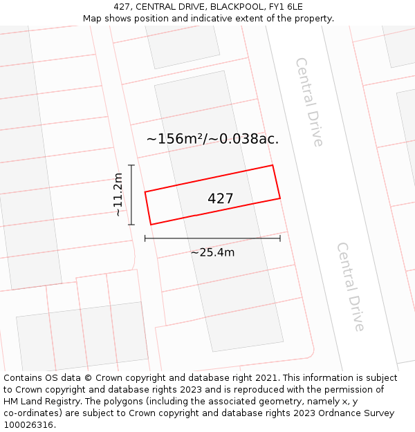 427, CENTRAL DRIVE, BLACKPOOL, FY1 6LE: Plot and title map