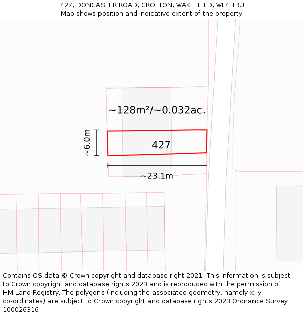 427, DONCASTER ROAD, CROFTON, WAKEFIELD, WF4 1RU: Plot and title map
